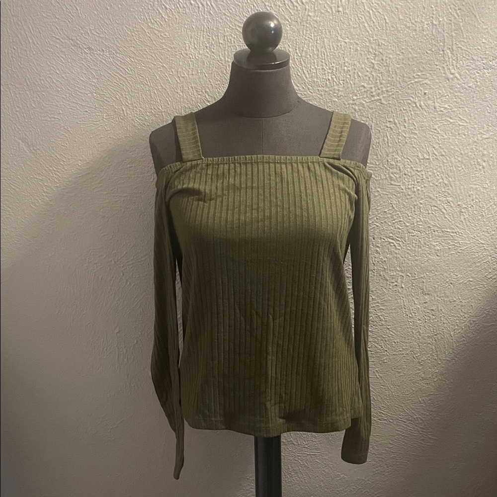 Olive Green Ribbed Blouse